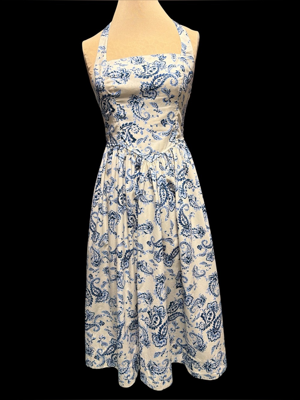 Band Of The Free Blue Paisley Halter Cotton Maxi Dress
